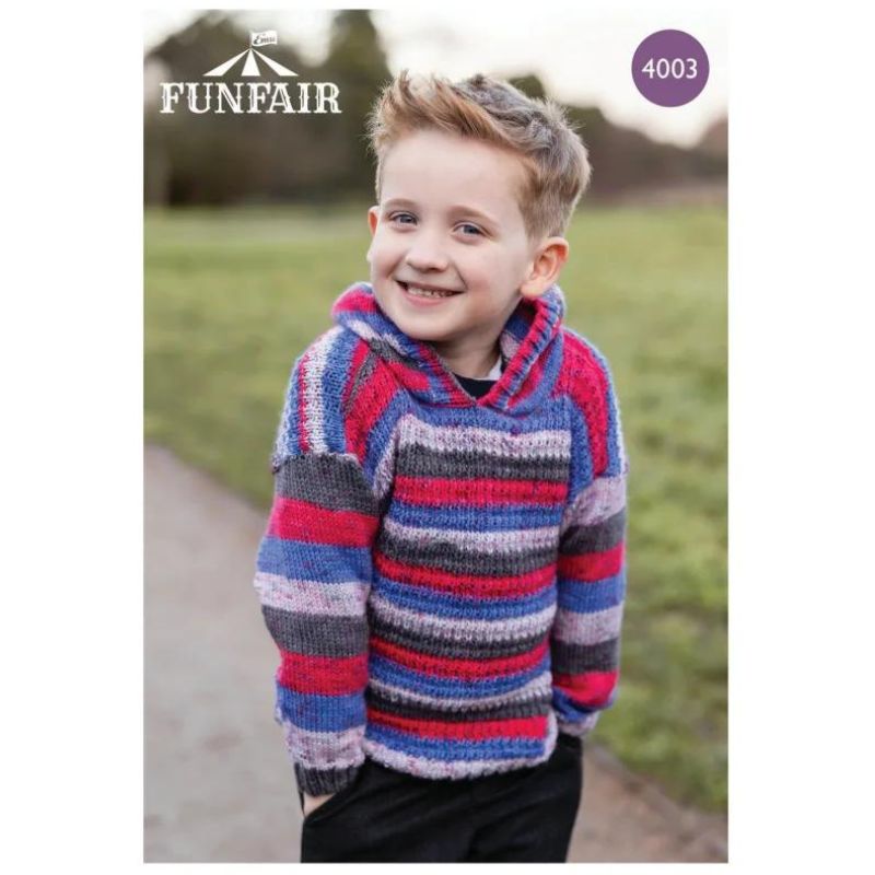 Emu Yarns   Child's Hooped Hoodie in Emu Funfair Swirl DK (4003)