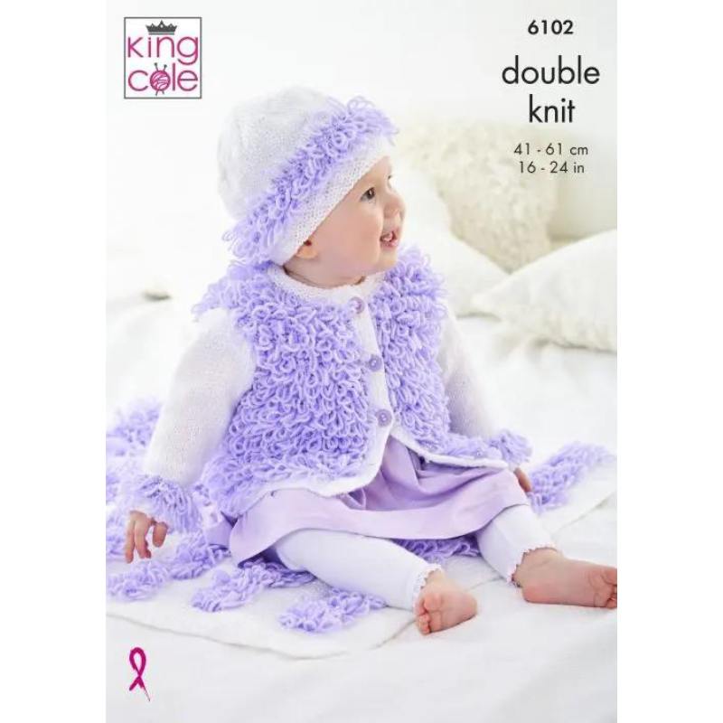 King Cole Cardigans, Hat, & Blanket Knitted in Big Value Baby DK 6102