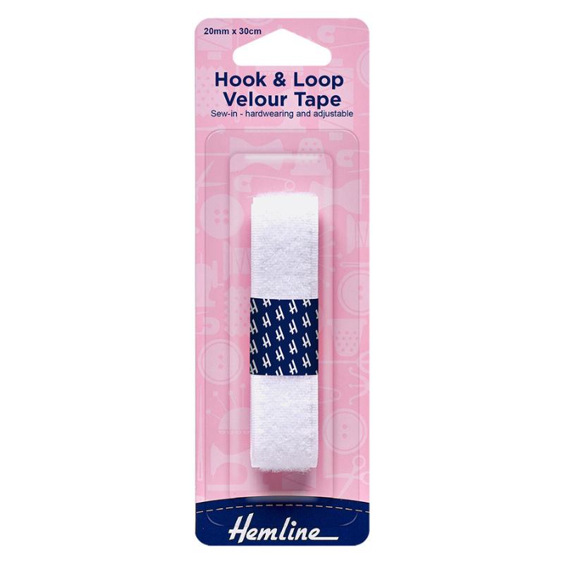 Hemline Hook & Loop Tape Velour Tape Sew-On 30cm x 20mm White