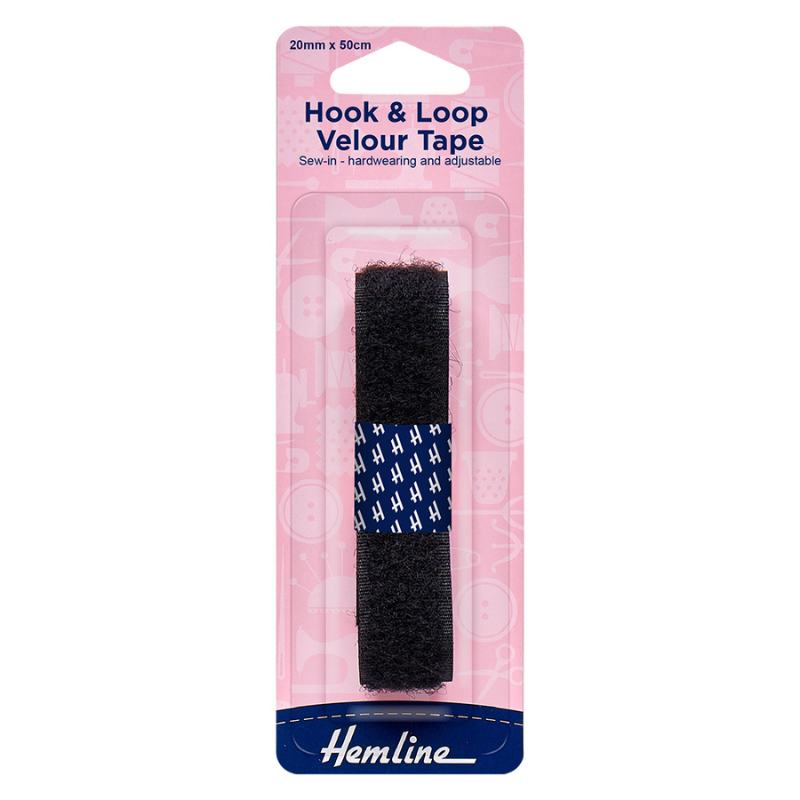 Hemline Hook & Loop Tape Velour Tape Sew-On 30cm x 20mm Black