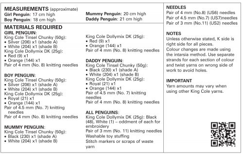 King Cole Penguins Knitted with Tinsel Chunky & Dollymix DK
