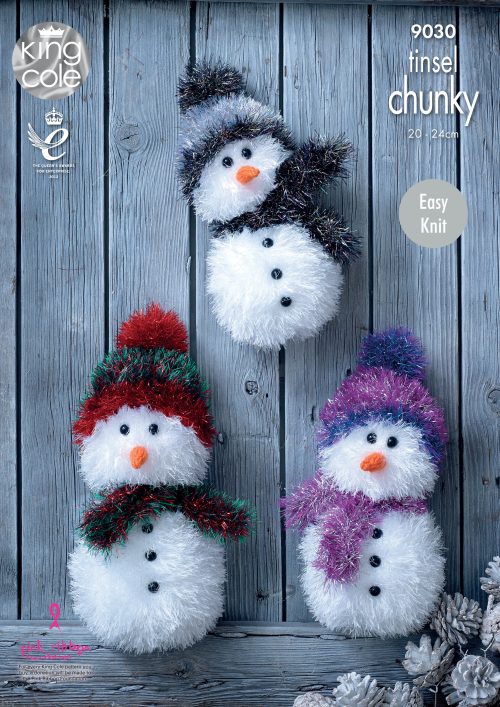 King Cole Snowmen Knitted with Tinsel Chunky & Big Value DK