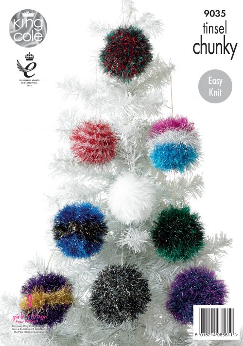 King Cole Tinsel Christmas Trees & Baubles Knitted with Tinsel Chunky