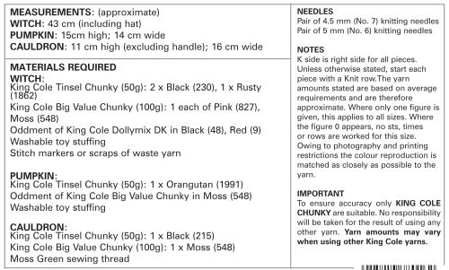 King Cole Halloween, Witch, Pumpkin & Cauldron Knitted with Tinsel Chunky