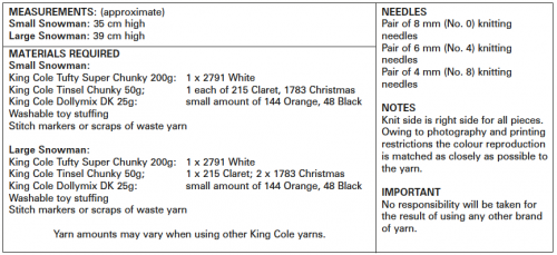 King Cole Tufty & Tinsel Snowmen