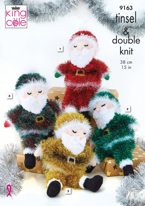 King Cole Sleeping Santa Knitted in Tinsel & Big Value DK 50g