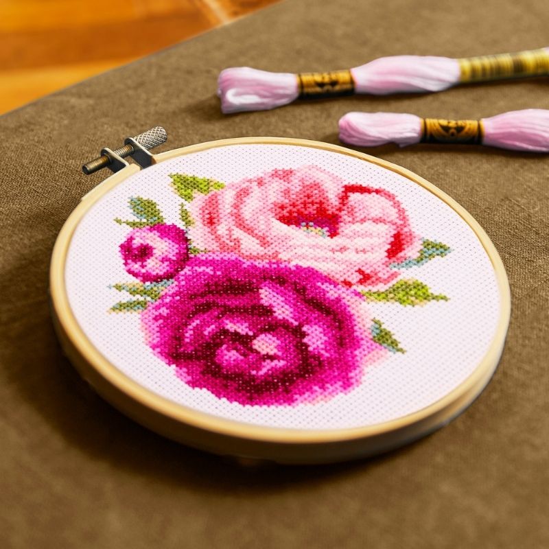 DMC  Pink Peonies by Aksinya Nizhnik Intermediate Cross Stitch Kit