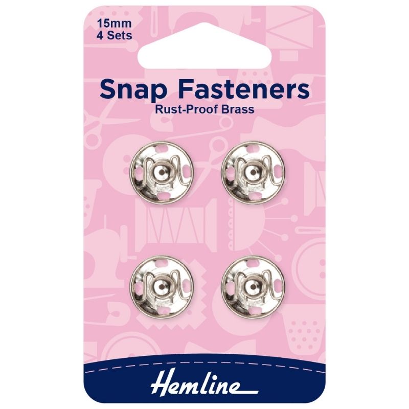 Hemline Snap Fasteners Sew-on Nickel 15mm (Pack of 4)