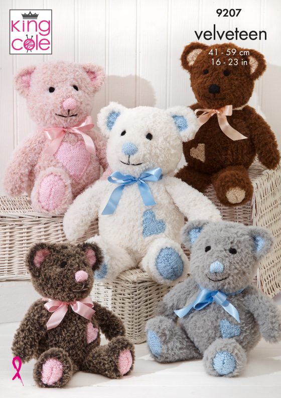 King Cole Teddy Bears knitted in Velveteen