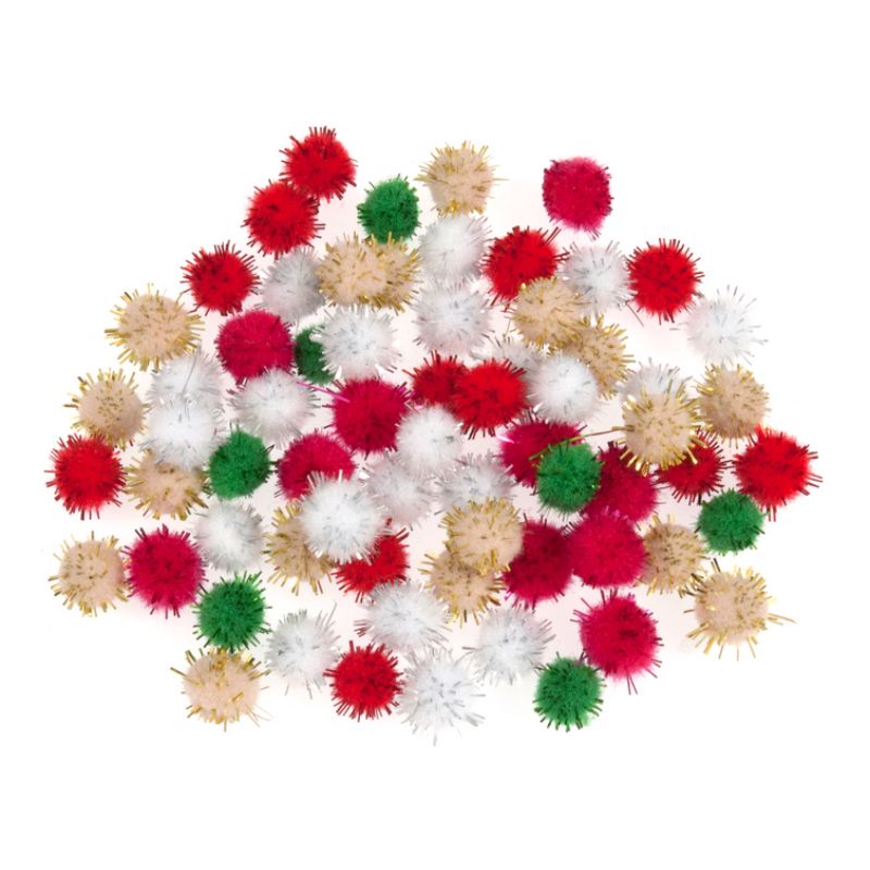 Pom Poms 0.7cm Metallic Assorted Pack of 100