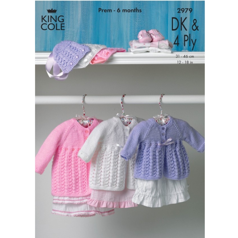 King Cole Matinee Coat and Bonnet Knitted in Big Value 4Ply & Big Value DK