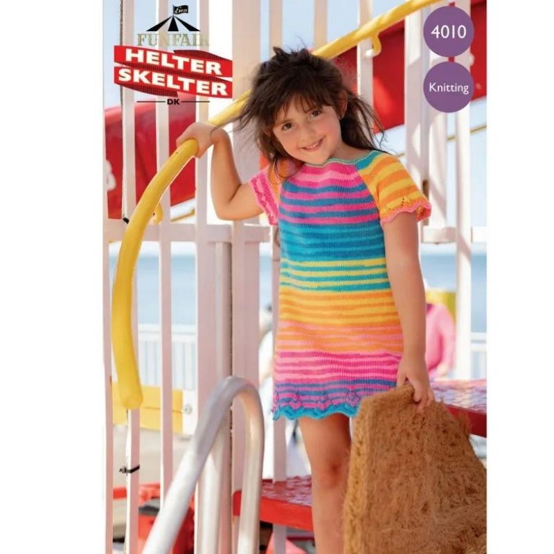 Emu Yarns  Child's Short Sleeve Dress in Emu Funfair Helter Skelter (4010)