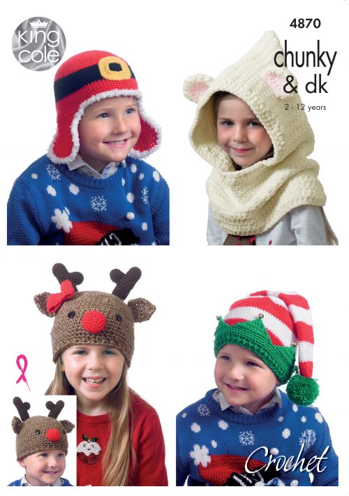 King Cole Kids Christmas Novelty Hats Crocheted in Various Chunky & DK