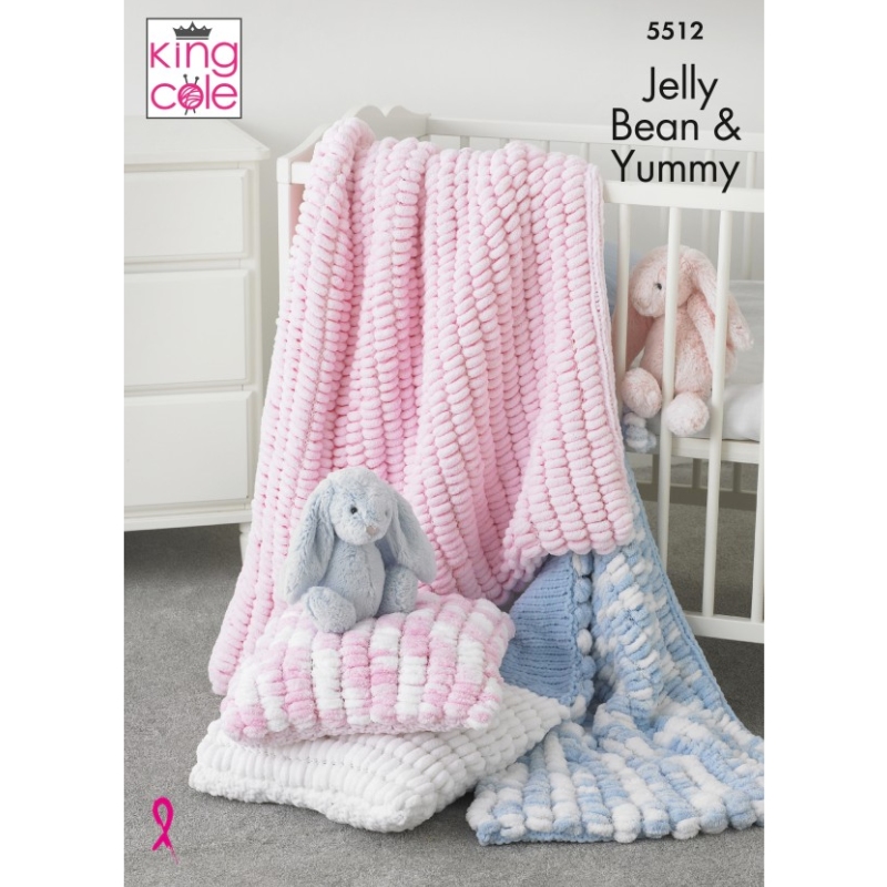 King Cole  Cot Blanket, Pram Blanket & Cushion Knitted in Jellybean and Yummy