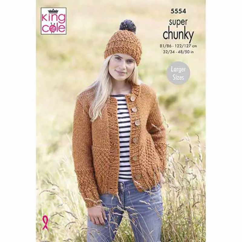 King Cole Scarf, Cardigan & Hat Knitted in Big Value Super Chunky Stormy