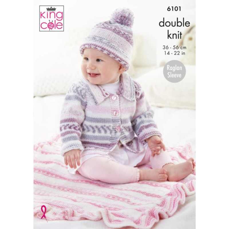 King Cole Jackets, Hat, Blanket & Cushion Cover Knitted in Cherish DK