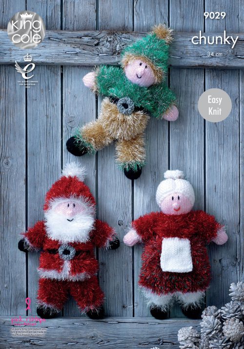 King Cole Christmas Toys Knitted with Tinsel Chunky & Dollymix DK