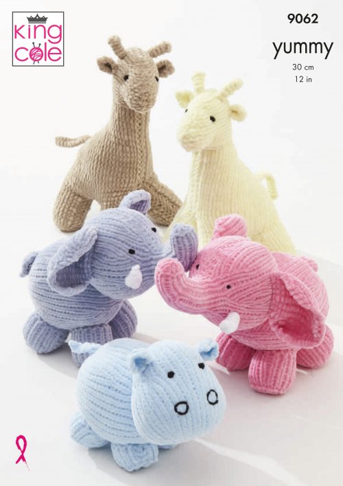 King Cole Giraffe, Hippo, Elephant, Toys: Knitted in Yummy