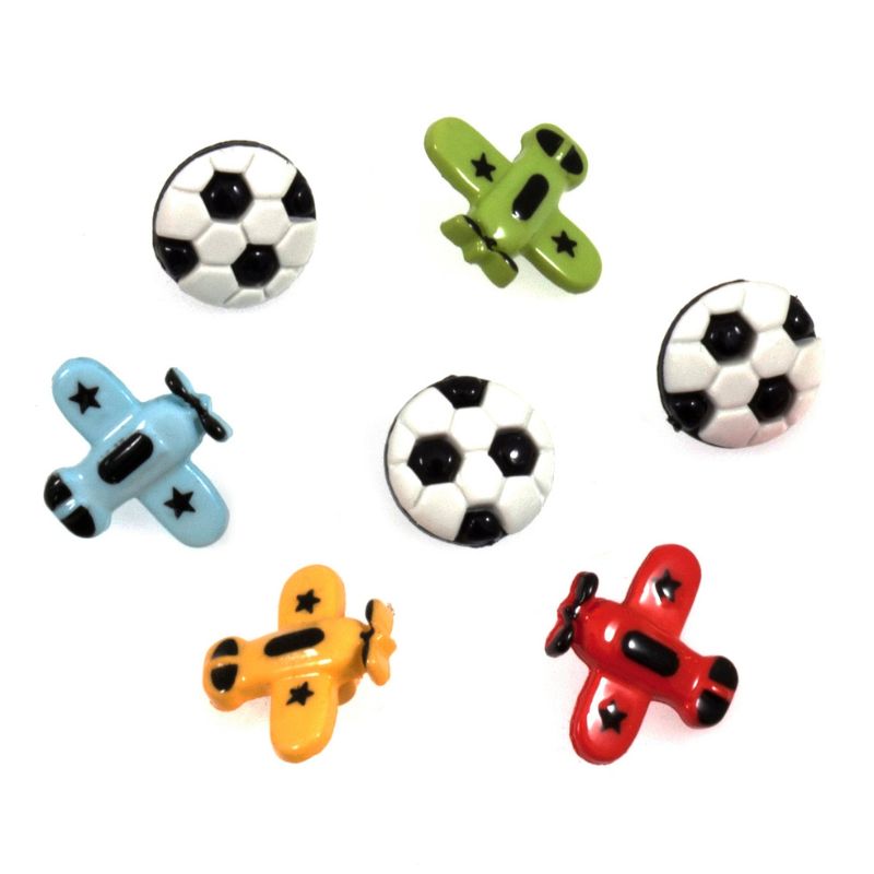 Buttons Novelty Football & Planes Pack of 7