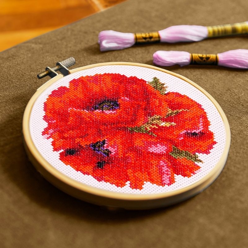 DMC Scarlet Poppies by Aksinya Nizhnik Intermediate Cross Stitch Kit