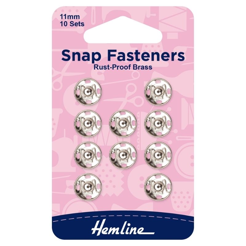 Hemline Snap Fasteners Sew-on Nickel 11mm (Pack of 10)