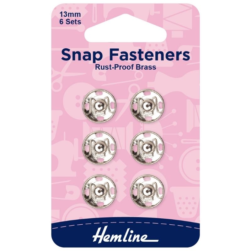 Hemline Snap Fasteners Sew-on Nickel 13mm (Pack of 6)