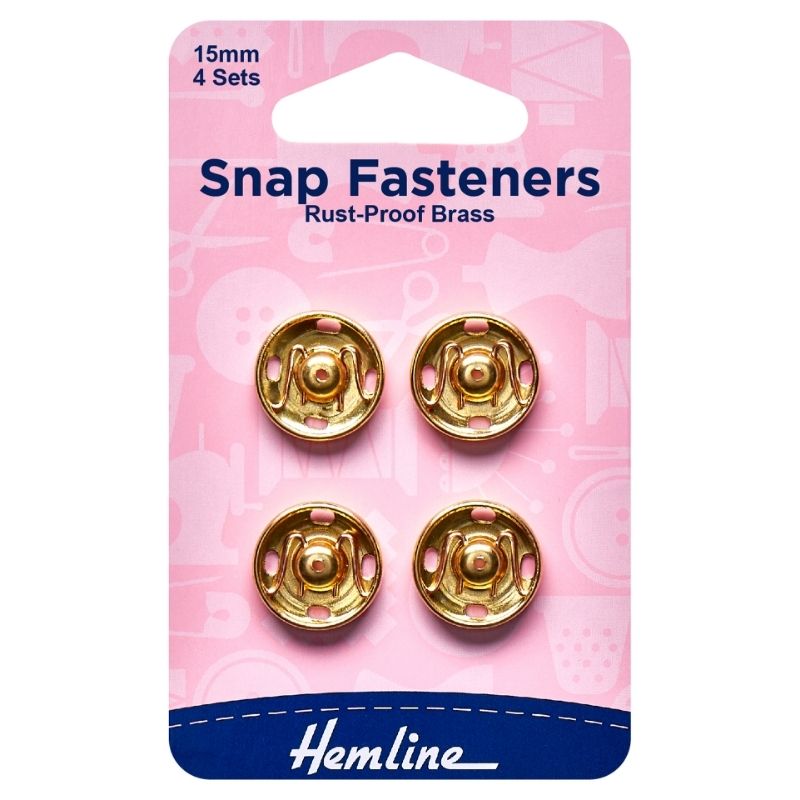 Hemline Snap Fasteners Sew-on Gold 15mm (Pack of 4)