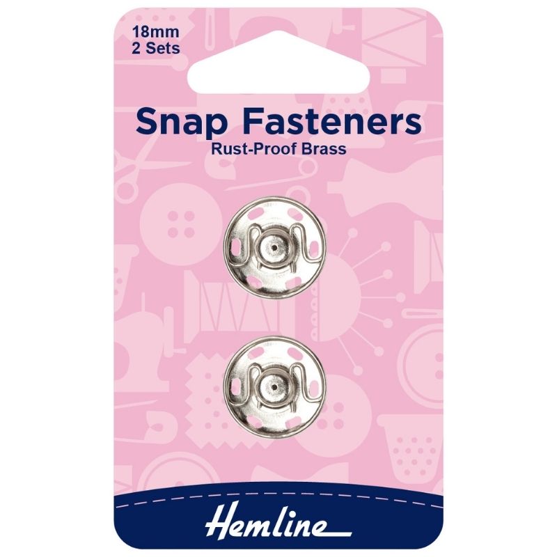 Hemline Snap Fasteners Sew-on Nickel 18mm (Pack of 2)