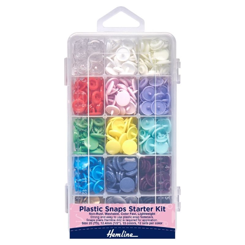 Hemline Snap Fasteners Plastic KAM Starter Kit 12.4mm 15 colours 12 set of each