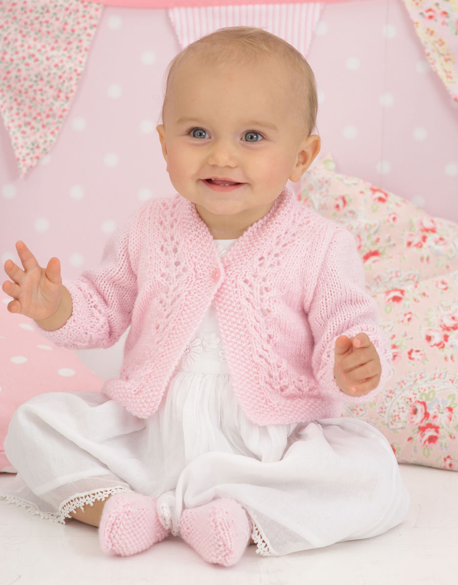 Knitting Pattern Baby Girl's Cardigan, Hat & Shoes In Snuggly DK