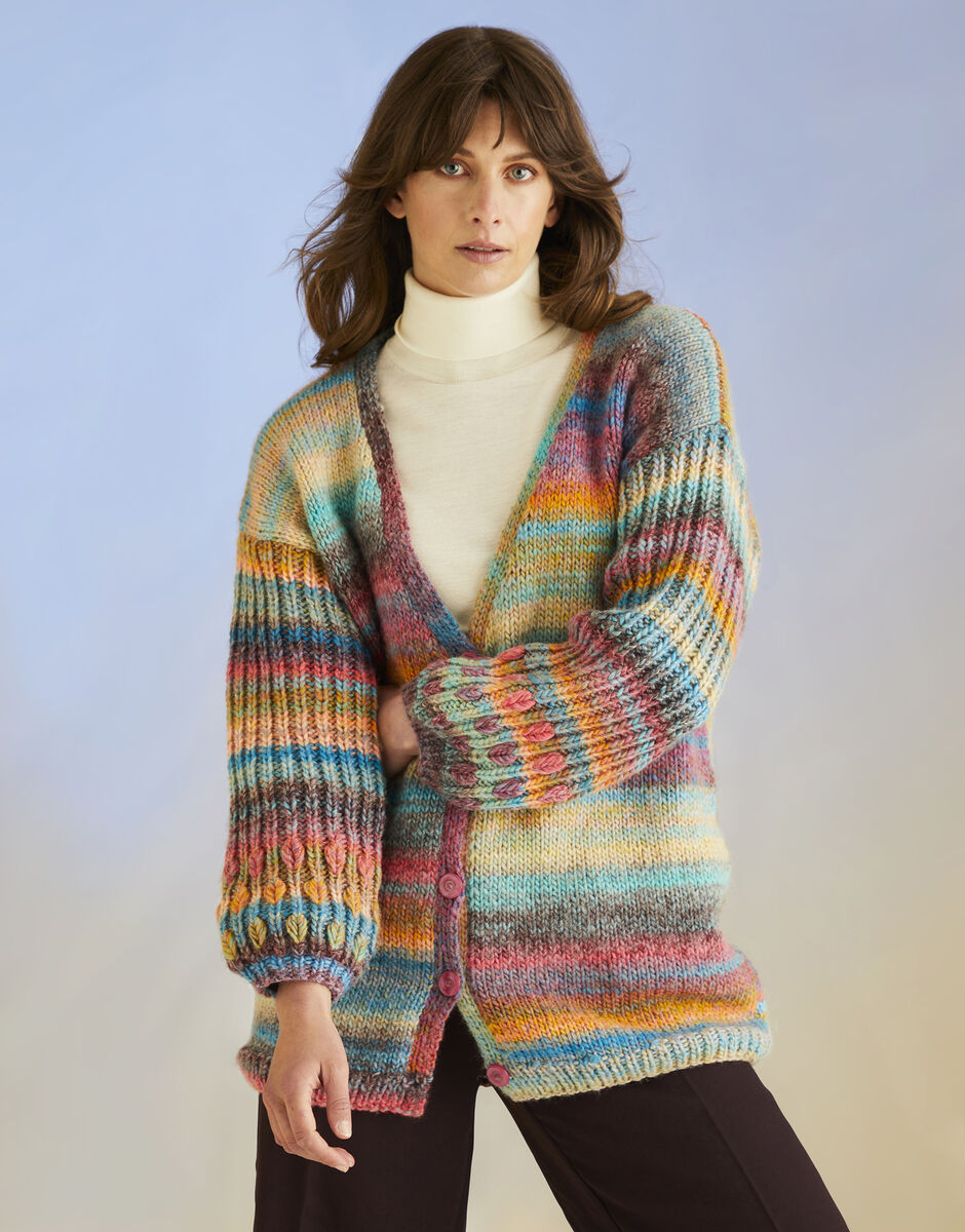 Coarl Sleeves Cardigan in Sirdar Jewelspun With Wool Chunky