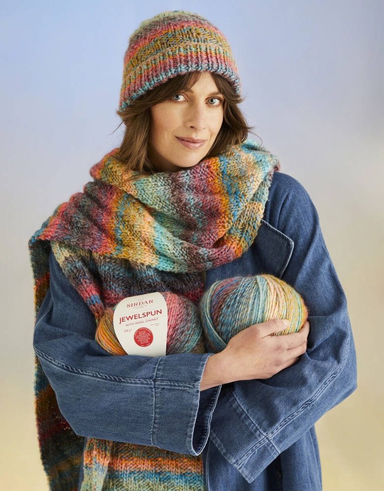 Sea Breeze Hat & Scarf in Sirdar Jewelspun With Wool Chunky