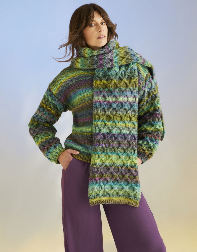 Kelp Sleeve Sweater & Scarf in Sirdar Jewelspun With Wool Chunky